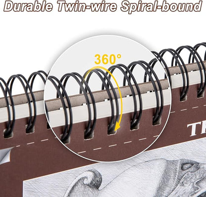 TKOOFN 9" x 12" Sketch Book, 5 Pack Top Spiral Bound Premium Sketchbook (68lb/100gsm), 500 Sheet Total Drawing Pads, Acid-Free Painting Paper for Adults Kids Artists Beginners