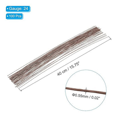 PATIKIL 24 Gauge 16" Floral Stem Wire, 100 Pcs Paper Wrapped Iron Artificial Flower Stem Accessories for DIY Bouquet Stem and Craft Decoration, Brown