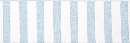 MEEDEE Blue White Stripe Ribbon 2.5 Inch Light Blue Wired Ribbon for Baby Boy Wreath, Baby Shower Elephant Wreath Diaper Cake Supplies, 10 Yards