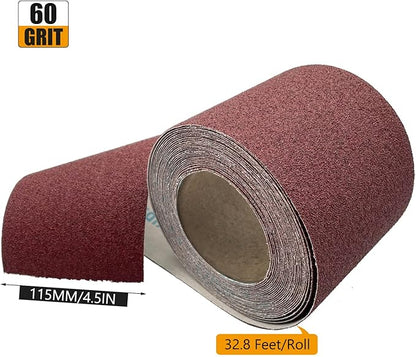 60 Grit Emery Cloth Roll, 4.5 Inch Wide 32.8 Ft Long (Equals 1/4 Sheet Sandpaper 71 Pcs) Abrasive Sandpaper Rolls for Metal Automotive Wood Furniture Sanding Paper Drum Palm Sander (60 Grit)