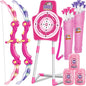 GMAOPHY 2 Pack Bow and Arrow Toy for 5 6 7 8 9 10 11 12 Year Old Boys, Birthday for Kids, Indoor Outdoor Sport Games Toys for Ages 4-8 8-12, LED Light Up Archery Set with 20 Toy Arrows (Pink)