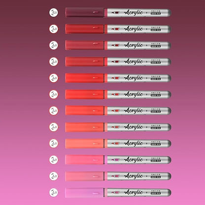 Red Acrylic Paint Pens,12 Color Paint Pens Markers,Brush Tip Paint Pens for Rock Painting Wood Glass Ceramic Canvas Stone DIY Crafts Making Art Supplies