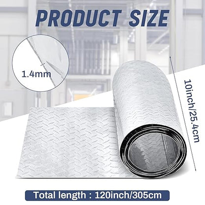 Diamond Plate Sheet Metal Heavy Duty Tread Aluminum Sheet Diamond Tread Plate for Wall Covering, Cargo Trailer, RV and More(120 × 10 Inch,Silver)