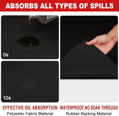Golener Oil Spill Mat - Garage Floor Mat, Absorbent Oil Pad, Premium Maintenance Mat, Waterproof, Contain Liquid, Protect Garage Surface from Spill & Stain, Reusable, Durable, Black, 36”x59”, 2 Packs