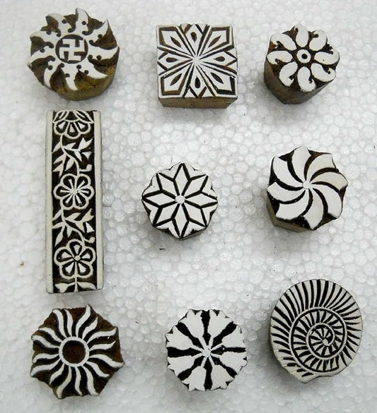 Pack of Nine Wooden Block Stamps/ Tattoo/ Indian Textile Printing Blocks