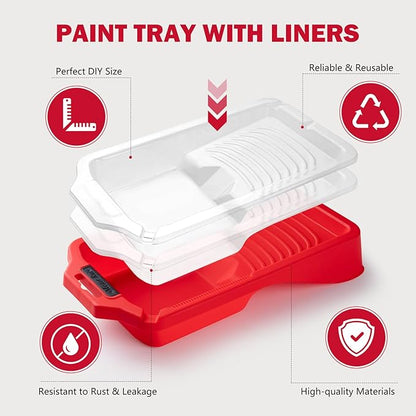 Mister Rui Paint Roller Kit-13 Piece, 4-Inch Microfiber Paint Rollers with Ergonomic Handle, Small Roller Paint Brush, Paint Tray with 3 Liners, Perfect for House Painting, Trim, and Touch-Ups