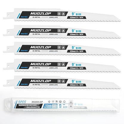 5 Pack 9 inch Reciprocating Saw Blades Set,8+10TPI High Carbon Saw Blades,Metal Saw Blades with Organizer Case (5, 8+10TPI/225mm)
