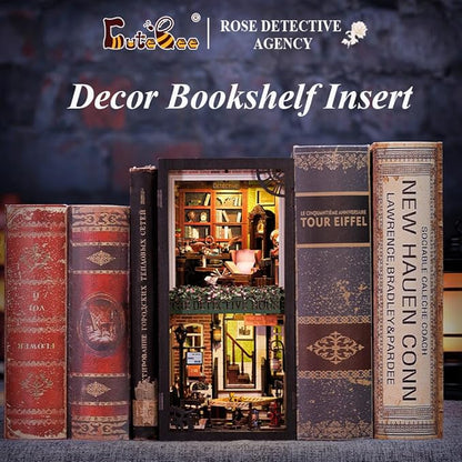 CUTEBEE Book Nook Kit - DIY Miniature House Dollhouse Kit for Adult and Teens, Booknook Bookshelf Decor Alley Model Build with LED Light, Gifts for Family and Friends