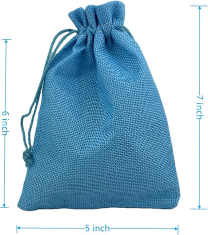 Palmhomee Pack of 25 Burlap Gift Bags with Drawstring Linen Jewelry Pouches Wedding Hessian Jute Bags for Birthday and Treat Pouches Party Wedding Favors Gift (5x7 Inch, Ocean Blue)