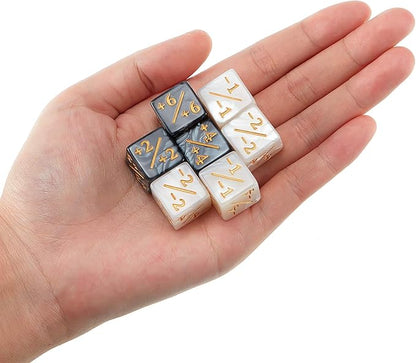 Sumind 24 Pcs Magic Life Counter Dice -1/+1 Counters Commander Buff Tokens 6 Sided Dice Loyalty Life Gifts Compatible with MTG CCG TCG Cards Gaming Accessory (Charming Style)