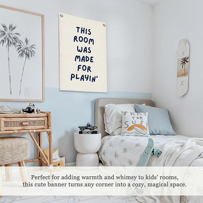 Playroom Wall Decor Linen Canvas Banner,This Room Was Made For Playin 18x25 Inch,Nursery Canvas Art,Kids Bedroom Hanging Flag for Toddler Play