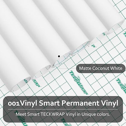 TECKWRAP 001 Smart Adhesive Vinyl Permanent,13in x 5ft, Vinyl for DIY Decal Projects, Compatible with Explore3/Maker3, Matte Coconut White