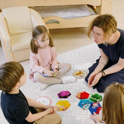 LONGKING 2-Pack Hexagon Liquid Tiles for Kids, Soft Gel Liquid Sensory Toys for Autistic Children, Sensory Mats, Sensory Toys for Toddlers 3-4