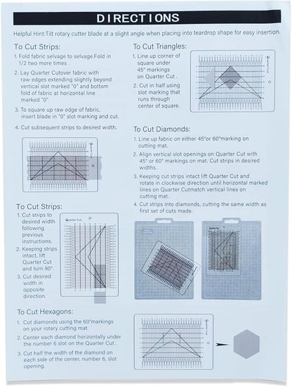 YICBOR Quarter Cut Slotted Ruler Template for Quilting and Sewing Quilt Strip Rulers for Fabric Precise Cutting with 1Pack Nonslip Self Adhesive Silicone Grips