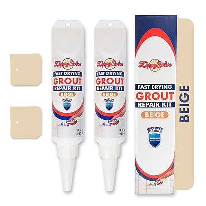 Tile Grout, Repair Kit, 2 Pack Grout Filler, Restore & Renew Tile Joints Line, Fast Drying Tile Grout Paint Squeeze Tube for Bathroom Shower Kitchen Floor, Waterproof (17.6 oz, Beige)