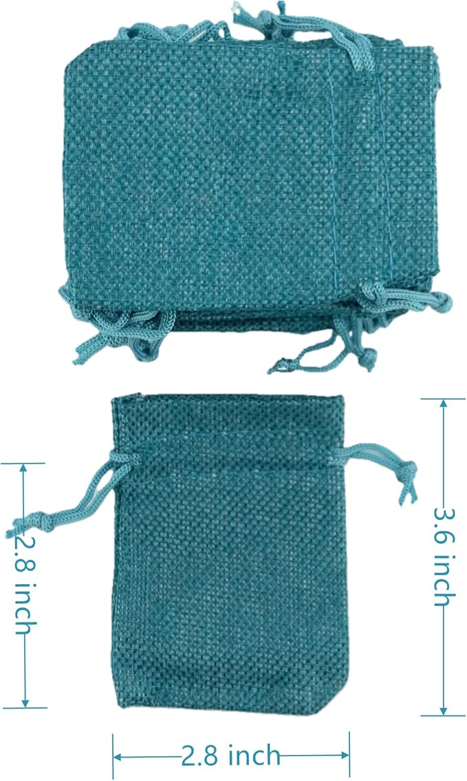 Palmhomee Pack of 25 Burlap Gift Bags with Drawstring Linen Jewelry Pouches Wedding Hessian Jute Bags for Birthday Jewelry and Treat Pouches Party Wedding Favors Gift Art and DIY Craft (2.8x3.6 Inch, Peacock Blue)