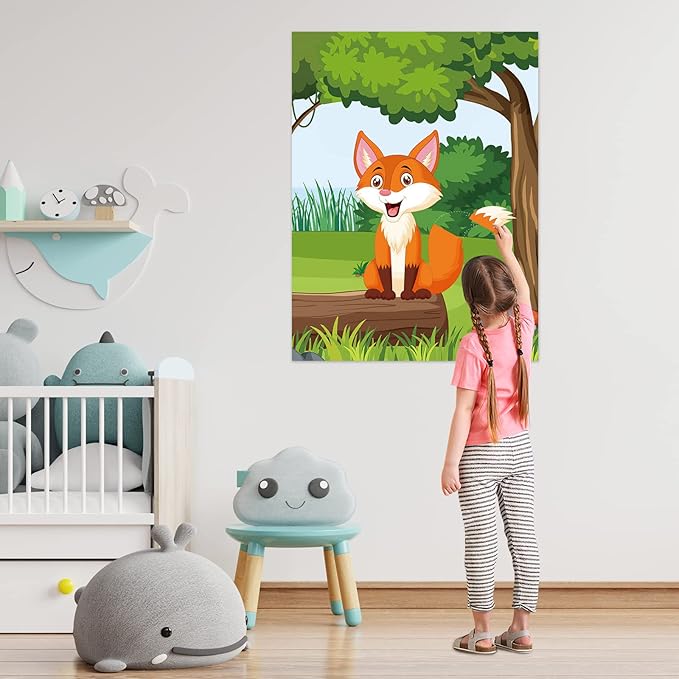 ASTARON Pin The Tail on The Fox Party Game with 30 Tail Stickers for Forest Farm Birthday Supplies Pin Game, Boys Girls Animal Party Favors Christmas Decorations