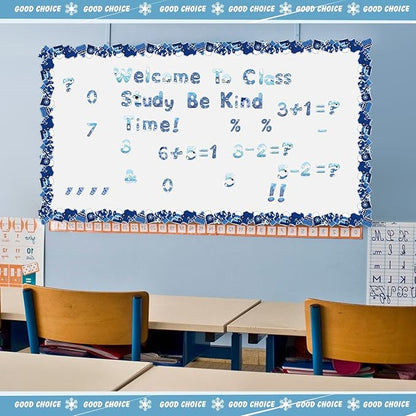 221 Pcs Classroom Bulletin Board Letters Colorful Alphabet Cutouts Number and Punctuation Symbol Combo Letter Cutouts for Wall Chalkboard Poster Board Decor (Blue Round)
