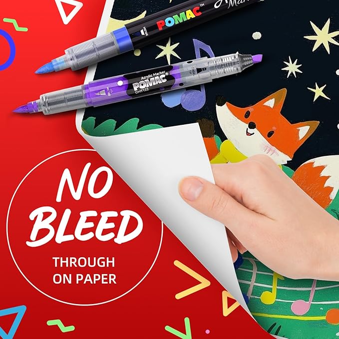 POMAC Liquid Acrylic Paint Markers 24 Colors, Waterproof Paint Marker Pens Brush Tip No-Bleed for Fabric, Canvas, Rock, Glass, Wood, DIY Crafts, Art Supplies