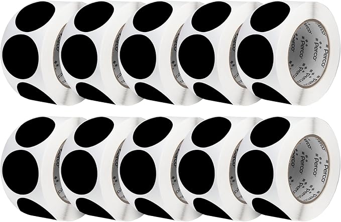 Perco Black 3-Inch Perforated Circle Dot Sticker Labels — 10 Rolls, 5,000 Round Stickers — with Permanent Adhesive for Moving Boxes, Sale Signage, Displays, Status Messaging—Made in USA