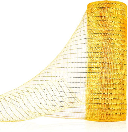 Anivia Deco Mesh Ribbon, 10inch x 30 Feet Each Roll Metallic Foil Mesh Ribbon for Wreaths Swags, Holloween, and Christmas Tree Decoration (Gold/Gold Foil)