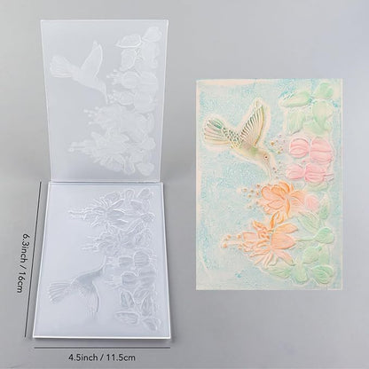 BAOFALI 3D Embossing Folder for Card Making,Hummingbird and Flowers Clear Plastic Texture Fades Embossing Folder Template for Scrapbooking and Other Paper Craft Album Stamps DIY Decoration