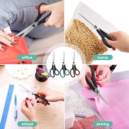 School Office Scissors Bulk, Set of 24-Pack, 8" All Purpose Sharp Scissors with Comfort-Grip Handles for High/Middle School Student Teacher, Office Home Sewing Fabric Supplies, for Right Left Handed