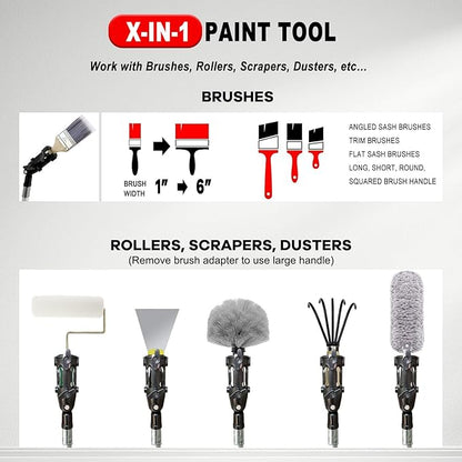 Multi Angle Paint Brush Extender V2, Long Handle Paint Brush, Extension Pole Attachments for Paint Roller, Paint Edger Tool for High Ceilings, Corner Painting Tool for Paint Extension Pole (Black)