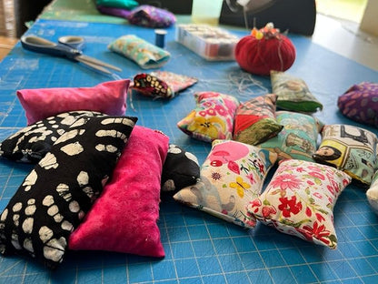 Emery Pincushion for Sewing - Filled with Abrasive Emery Sand - Handmade in USA (2"x3", Pink Retro Floral)