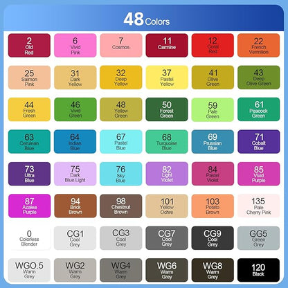 Banral 48 Colors Alcohol Markers Set, Dual Tip Alcohol Based Markers, Art Markers Pens for Artists Kids Adult Coloring, Permanent Illustration Sketch Markers for Drawing with Case and Holders