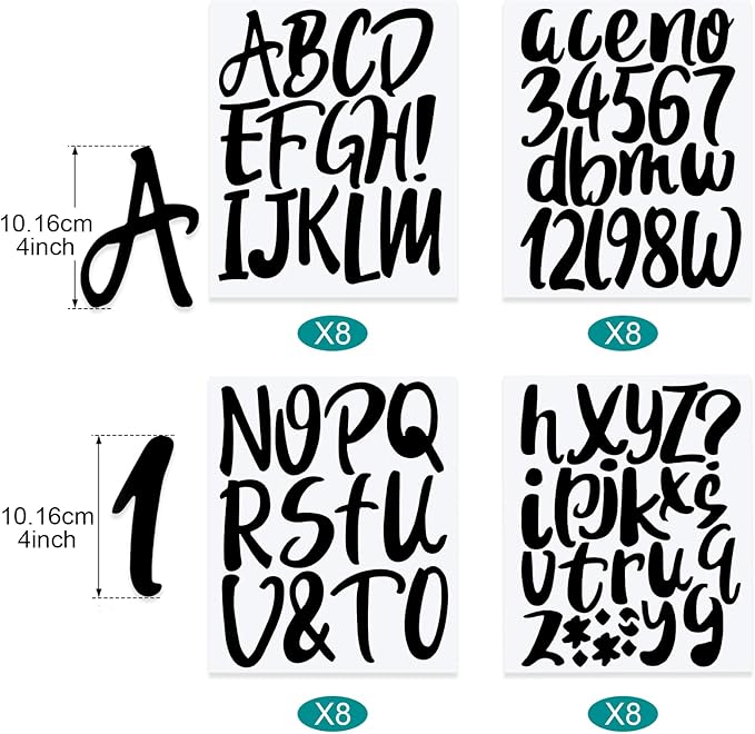 Outus 576 Pieces 8 Sheets Letters Stickers Self Adhesive Vinyl Letter Alphabet Number Stickers Mailbox Numbers Sticker, Decals for Classroom Decor, Sign, Door(Black,4 Inch)