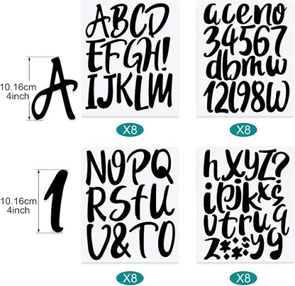 Outus 576 Pieces 8 Sheets Letters Stickers Self Adhesive Vinyl Letter Alphabet Number Stickers Mailbox Numbers Sticker, Decals for Classroom Decor, Sign, Door(Black,4 Inch)