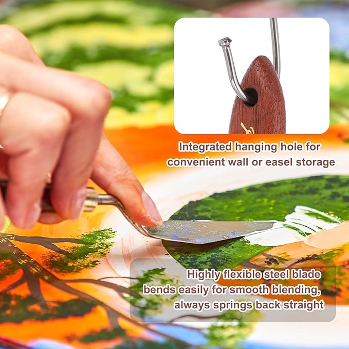 MECCANIXITY Pack of 1 Palette Knife No.12, 8.5" Long Palette Knives with Stainless Steel Flexible Spatula Pallet Knife and Wood Handle for Scraping, Mixing, Oil Acrylic Painting Canvas