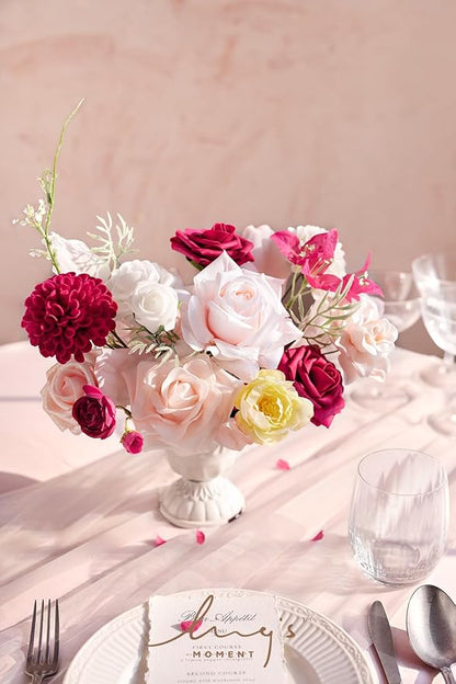 Ling's moment Dahlia Foam Artificial Real Touch Faux Fake Flowers for Home Decor Graduation Baby Shower Decorations Outdoors Party Favors Wedding Gifts Centerpieces Arrangements 25pcs (Hot Pink)