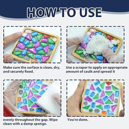400g White Crystal Mosaic Grout, Handmade Grouting Filling Gaps Mosaic Tile Grout, Perfect Choice for DIY Craft Projects Mosaics