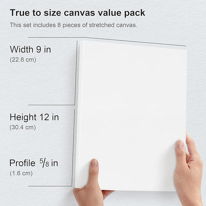 PHOENIX Stretched Canvas for Painting 9x12 Inch/8 Value Pack, 8 Oz Triple Primed 5/8 Inch Profile 100% Cotton White Blank Canvas, Artist Framed Canvas for Oil Acrylic & Pouring Art
