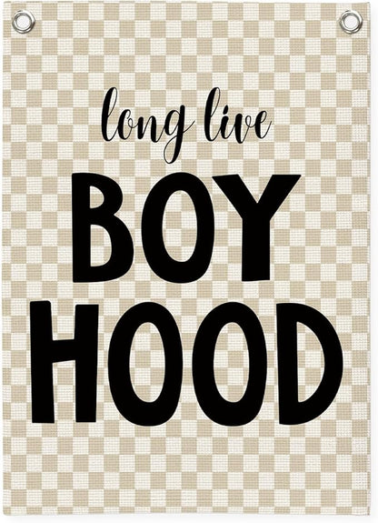 Boys Room Decor,Boys Room Wall Decor Hanging Flag Decor for Toddler Nursery,Playroom,Bedroom,Long Live Boyhood Canvas Banner 18x25 Inch