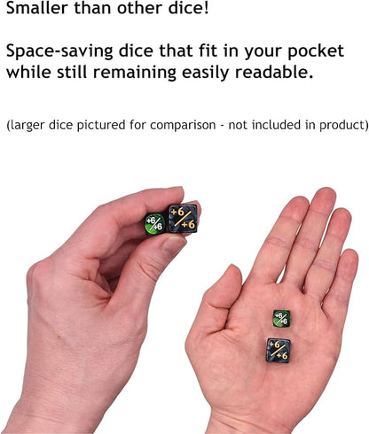 Futhark MTG Counter Dice Set - 25 Compact Multicolored Acrylic Dice with Plus/Minus Counters - Easy to Carry & Easy to Read - Accessories for Magic: The Gathering