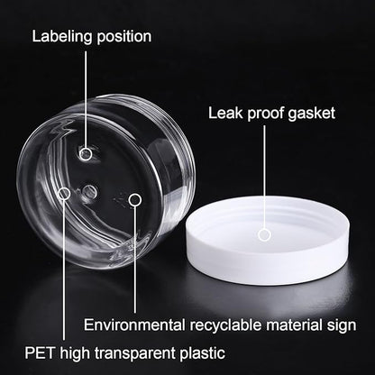 Empty 12 Pack Clear Plastic Storage Favor Jars Wide-mouth Plastic Containers with Lids for Beauty Products, DIY Making or Others (4 oz, White)