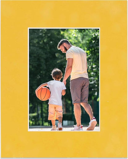 Pack of Ten 8x10 Mats Bevel Cut for 5x8 Photos - Acid Free Sunrise Yellow Suede Precut Matboards for Pictures, Photos, Framing - 4-ply Thickness