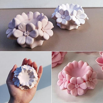 Wehous Cherry Blossom Candle Molds for Candle Making, 3D Flower Silicone Molds for Resin Candle Soap Wax, Flower Fondant Chocolate Ice Cake Decoration Mold, DIY Floral Casting Clay Concrete Art Craft