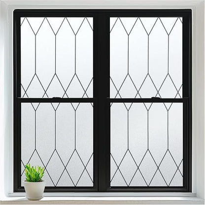 rabbitgoo Window Privacy Film for Glass Windows, Frosted Glass Cling with Decorative Moroccan Lattice, Removable Heat Control Sun Blocking Door Covering Sticker for Home Bathroom, 23.6 x 157.4 inches