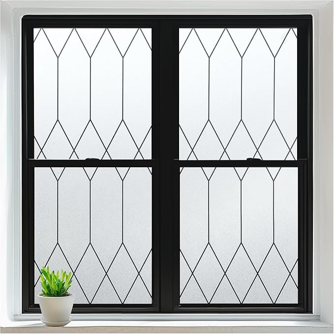 rabbitgoo Window Privacy Film for Glass Windows, Frosted Glass Cling with Decorative Moroccan Lattice, Removable Heat Control Sun Blocking Door Covering Sticker for Home Bathroom, 35.4 x 78.7 inches