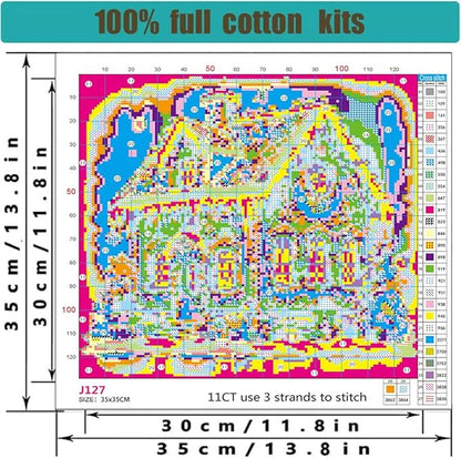 Christmas Stamped Cross Stitch Kits - Christmas House Counted Cross Stitch Kits for Beginners Adults Needlepoint Cross-Stitch Patterns Dimensions Needlecrafts Embroidery Kits Arts and Crafts