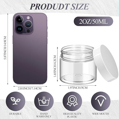 SATINIOR 36 Pieces 2 oz Plastic Jars with Lids Wide Mouth Airtight Reusable Container Acrylic Cosmetic Small Jars for Lotions Ointments Travel Toiletries Creams Make up Storage(White)
