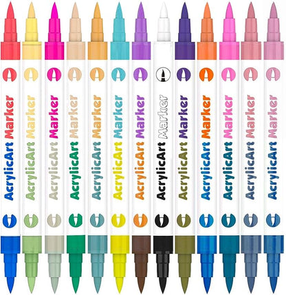 Tommax Acrylic Paint Marker Pens 26 Color, 13pcs 2-headed 2-Color Dual Tip Pens, Point Acrylic Paint Markers for Wood, Canvas, Stone, Rock Painting, Glass, Ceramic Surfaces, DIY