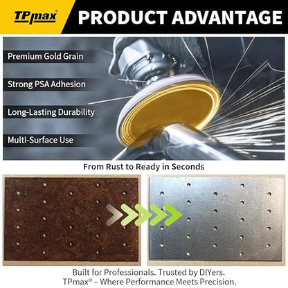 6-Inch 120-Grit Gold PSA Sanding Discs, 50 Pack – Pro-Grade Self-Adhesive Stickyback Sandpaper with Quick-Release Tabs for DA Sander, Medium-Coarse Automotive/Wood/Metal Sanding