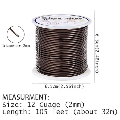 12 Gauge(2mm) Aluminum Wire 35 Yards Anodized Metal Wire for Bonsai Armature Crafting Sculpting Jewelry Craft Making Beading Floral (Light Brown, 12 Gauge)