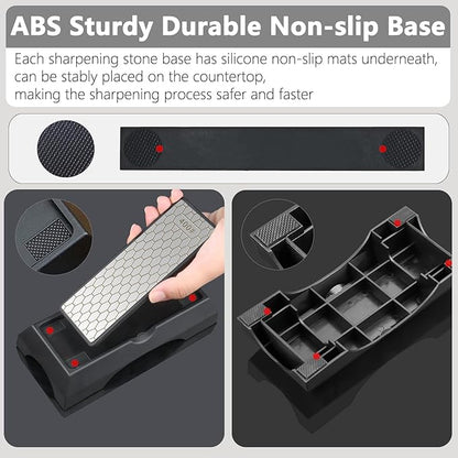 Diamond Sharpening Stone Set, Knife Sharpener Stone, Double-sided Coarse 400 / Fine 1000# | Extra Fine 3000 Grit, 2 Sizes Whetstone Tool with Non-Slip Base, Diamond Plate Honing Stone, Hone Sharpener