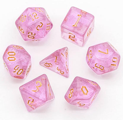 7-Die DND Dice Set Polyhedral Dice Set with a Leather Dice Bag, D&D Dice Set for Dungeons and Dragons, RPG Table Games (Pink/G)
